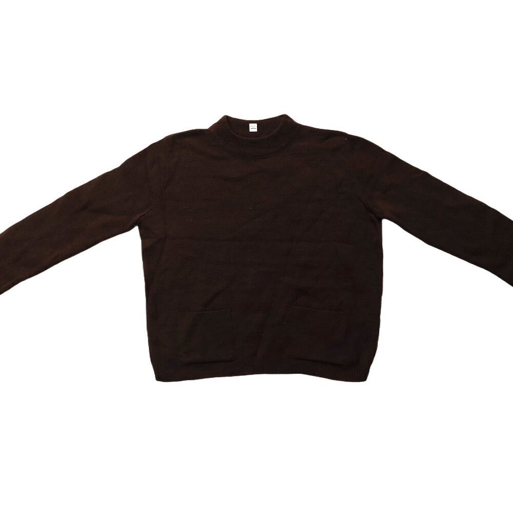 Vintage 1940s Long Sleeve Dark Brown Crew Neck Knit Sweater w/ 2 Front Pockets - Picture 3 of 10